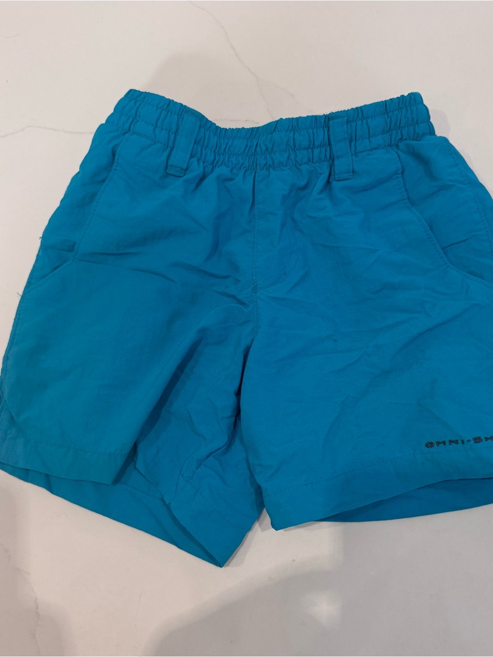 Columbia PFG Bright Teal Elastic Waist Kids Shorts